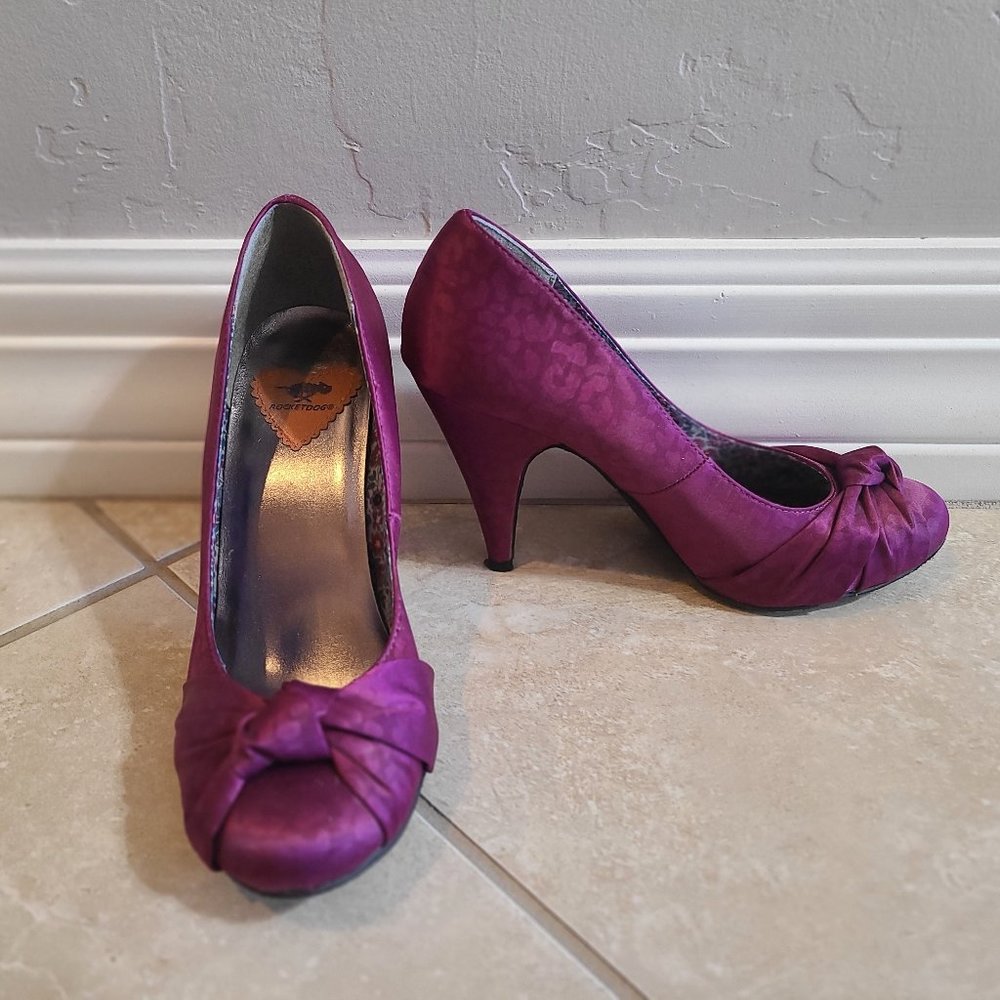 Rocket Dog Purple Leopard Print Satin Pumps